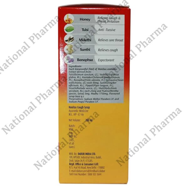 Dabur Honitus Herbal Cough Remedy Syrup 200 ML - Image 2
