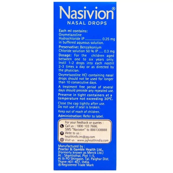 Nasivion 0.025% Paediatric Nasal Drop, 10 ml - Image 2